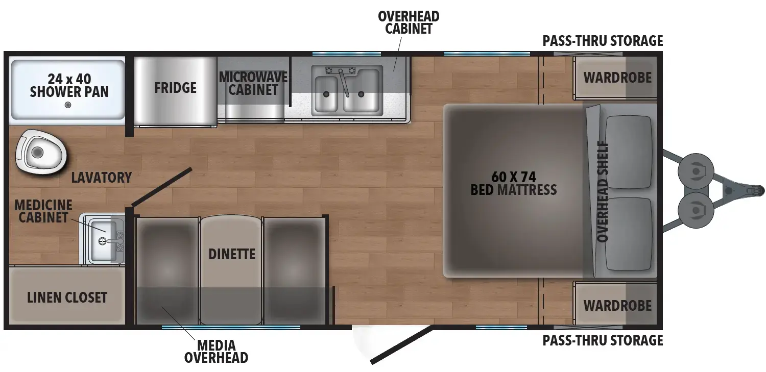 The Shasta I-5 Edition & Compact 18FQ floorplan has one entry and zero slide outs. Exterior features include: metal exterior. Interiors features include: front bedroom and rear bathroom.